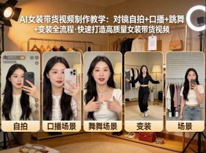 AI女装带货视频制作教学,对镜自拍、口播、跳舞、变装全流程,快速打造高质量女装带货视频-网赚36计