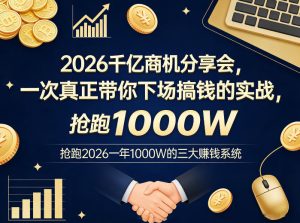 2026千亿商机分享会,一次真正带你下场搞钱的实战,抢跑2026一年1000W的三大賺钱系统-网赚36计
