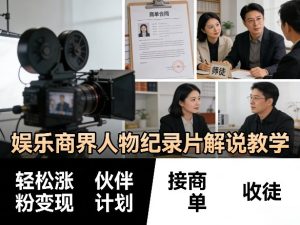 娱乐商界人物纪录片解说教学，轻松涨粉变现，伙伴计划，接商单，收徒等-网赚36计