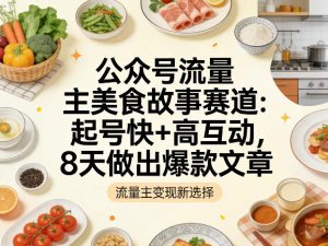 公众号流量主之美食故事赛道,起号快+高互动,8天就能做出爆款文章-网赚36计