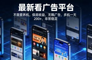 最新看广告平台，不需要养机，保底收益，无限广告，多机一天200+，非常稳定【揭秘】-网赚36计