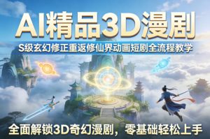 AI精品3D漫剧S级玄幻修正重返修仙界动画短剧全流程教学,全面解锁3D奇幻漫剧,零基础轻松上手-网赚36计