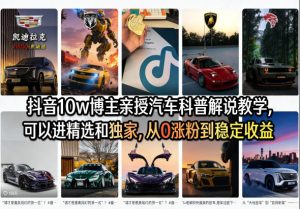 抖音10w博主亲授汽车科普解说教学,可以进精选和独家,从0涨粉到稳定收益(详细视频课程+1T素材)-网赚36计