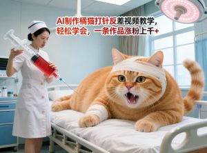 AI制作橘猫打针反差视频教学，轻松学会，一条作品涨粉上千+-网赚36计