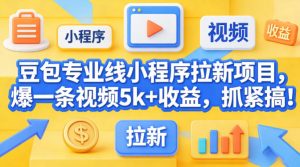 豆包专业线小程序拉新项目，爆一条视频就是5k+收益，抓紧搞这个-网赚36计