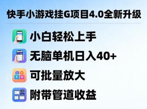 快手小游戏挂G项目4.0全新升级,小白轻松上手,无脑单机日入40+,可批量放大,附带管道收益【揭秘】-网赚36计