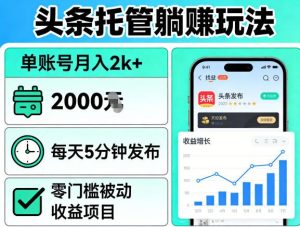 头条托管躺賺玩法，单账号月入2k+，每天5分钟发布即可，零门槛被动收益项目【揭秘】-网赚36计