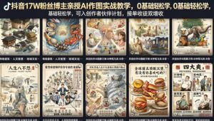 抖音17W粉丝博主亲授AI作图实战教学,0基础轻松学,可入创作者伙伴计划,接单收徒双增收-网赚36计