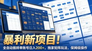 暴利新项目！全自动搬砖单账号日入200+，独家矩阵玩法，保姆级操作【揭秘】-网赚36计