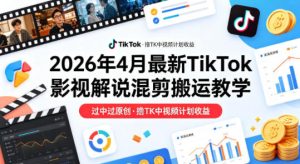 26年4月最新TikTok影视解说混剪搬运教学,过中过原创,撸TK中视频计划收益-网赚36计