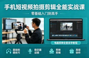 手机短视频拍摄剪辑全能实战课：零基础入门到高手，稳定器运镜+电脑剪映全套自学教程-网赚36计