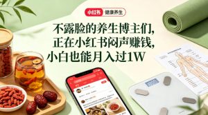 小红书健康养生科普图文赛道，不露脸的养生博主们，正在小红书闷声賺钱，小白也能月入过1W-网赚36计