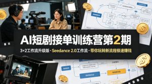 AI短剧接单训练营第2期,3+2工作流升级版,Seedance 2.0工作流,带你玩转新流程极速賺钱-网赚36计