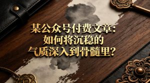 某公众号付费文章:如何将沉稳的气质深入到骨髓里?-网赚36计