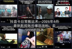 抖音卡日常搬运术，2026年4月最新影视账号爆款涨粉，卖5000的技术-网赚36计