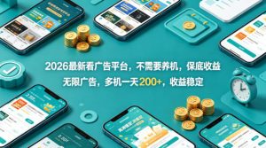2026最新看广告平台，不需要养机，保底收益，无限广告，多机一天200+，收益稳定【揭秘】-网赚36计