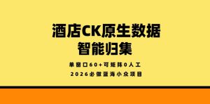 酒店CK原生数据智能归集,单窗口60+可矩阵0人工,2026必做蓝海小众项目【揭秘】-网赚36计
