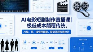 AI电影短剧制作直播课｜极低成本颠覆传统，AI编、导、演全程赋能，极简流程快速出片-网赚36计