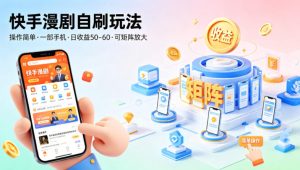 快手漫剧自刷玩法，操作简单，一部手机就可以做，一天50-60收益，可矩阵放大【揭秘】-网赚36计