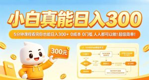 小白真能日入300!5分钟课程看完你也能日入300+,0成本0门槛,人人都可以做,超级简单!【揭秘】-网赚36计