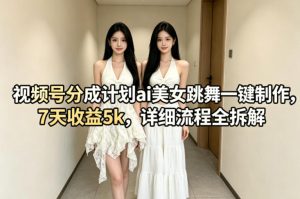 视频号分成计划ai美女跳舞一键制作，7天收益5k，详细流程全拆解-网赚36计