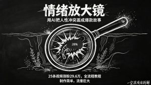 AI制作“情绪放大镜“视频，25条视频涨粉29.6W粉，流量巨大，制作简单，全流程教程-网赚36计