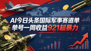 AI今日头条国际军事赛道,单号一周收益921,超暴力-网赚36计