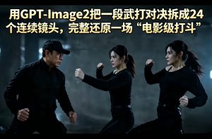 用GPT-Image2把一段武打对决拆成24个连续镜头,完整还原一场“电影级打斗”-网赚36计