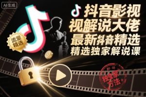 抖音影视解说大佬最新抖音进精选和独家方法,精选独家解说课(更新26年3月)-网赚36计