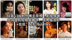 抖音53W粉丝博主亲授|影视情绪共鸣混剪短视频教学,低门槛涨粉+变现,轻松月入1W+-网赚36计
