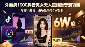 外面卖1600抖音美女无人直播撸音浪项目,号称不封号,当场最高撸6W音浪!【附详细教程】-网赚36计