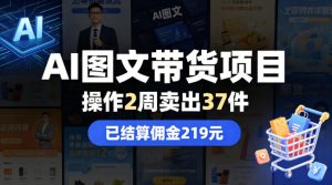 AI图文带货项目,操作2周卖出37件,已结算佣金219-网赚36计