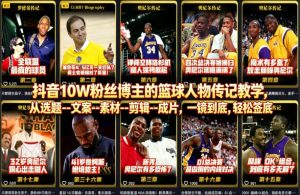 抖音10W粉丝博主的篮球人物传记教学,从选题–文案–素材–剪辑–成片,一镜到底,轻松签约精选独家-网赚36计