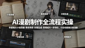 AI漫剧制作全流程实操,零基础从小说改编-角色场景-分镜生成-剪辑成片一步到位,小白也能独立做漫剧-网赚36计