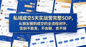 私域成交5天实战营完整SOP,从朋友圈到成交的全流程闭环,告别不敢发、不会聊、卖不掉-网赚36计
