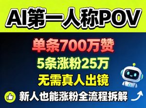 AI第一人称POV,单条700W赞,5条涨粉25W,无需真人出镜,新人也能涨粉全流程拆解-网赚36计