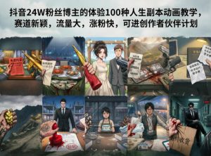 抖音24W粉丝博主的体验100种人生副本动画教学，赛道新颖，流量大，涨粉快，可进创作者伙伴计划-网赚36计