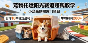 宠物托运阳光赛道賺钱教学,小众高刚需冷门项目,日均10单稳定盈利,单均利润200+-网赚36计