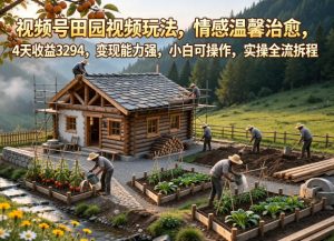 视频号田园视频玩法,情感温馨治愈,4天收益3294,变现能力强,小白可操作,实操全流程拆解-网赚36计