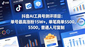 抖音AI工具号测评项目，单号最高涨粉15W+，单笔商单5.5k，也可进伙伴计划，普通人可复制（更新5月）-网赚36计
