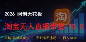 2026网创天花板，淘宝无人直播带货15.0，公域+私域双玩法，日入1k+，不违规不封号【揭秘】-网赚36计
