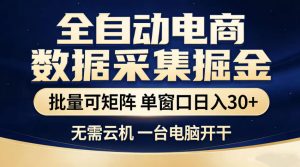 全自动电商数据采集掘金，批量可矩阵单窗口日入30+，无需云机一台电脑开干【揭秘】-网赚36计