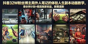 抖音32W粉丝博主局外人笔记的体验人生副本动画教学，拿伙伴计划+精选独家收益，新赛道新涨粉快【录制版】-网赚36计
