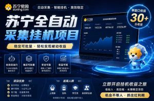 苏宁全自动采集挂G项目,稳定可批量,单窗口收益30+,可矩阵放大收益【揭秘】-网赚36计