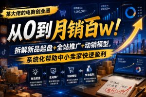 某大佬的电商创业圈从0到月销百W！拆解新品起盘+全站推广+动销模型，系统化帮助中小卖家快速盈利-网赚36计