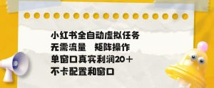 小红书全自动虚拟任务,矩阵操作无需流量,单窗口20+真实收益,不卡配置和窗口【揭秘】-网赚36计