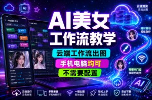 AI美女工作流教学,云端工作流出图,手机电脑均可,不需要配置,快速起号涨粉-网赚36计