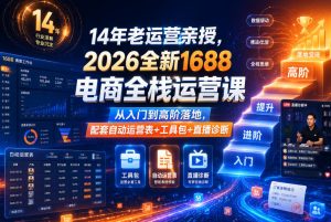 14年老运营亲授,2026全新1688电商全栈运营课,从入门到高阶落地,配套自动运营表+工具包+直播诊断等-网赚36计
