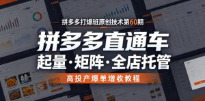 拼多多打爆班原创技术第60期,拼多多直通车,起量・矩阵・全店托管,高投产爆单增收教程-网赚36计
