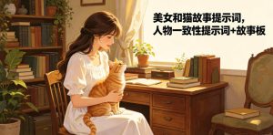 美女和猫故事提示词，人物一致性提示词+故事板-网赚36计